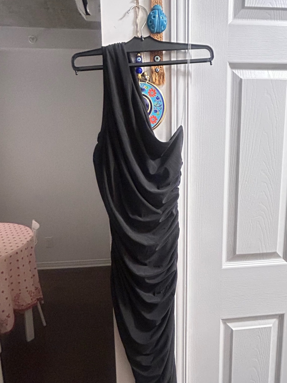 Windsor Black One-Shoulder Draped Ruched Dress